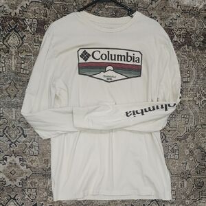 Columbia White Long Sleeve Tee with Geometric Design